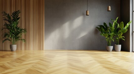 Poster - Room interior with wooden floor indoor plant and framed photo on wall creating a cozy atmosphere