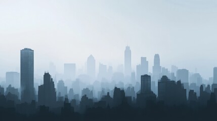 Aufkleber - City skyline immersed in dense gray smog creating an ethereal atmosphere with buildings fading into the haze. Generative AI