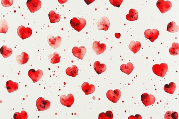 Poster - Romantic watercolor seamless pattern with red hearts and splatter, creating a lovely design for valentine's day or any love-themed project