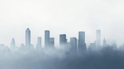 Poster - City skyline obscured by heavy smog with silhouettes fading into gray haze on an overcast day. Generative AI