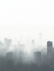 Poster - Cityscape enveloped in gray smog with distant silhouettes of buildings and haze in the sky. Generative AI