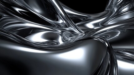Poster - abstract metallic waves flowing smoothly, creating a dynamic visual effect against a dark backdrop