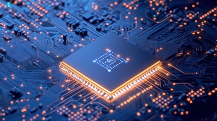 Poster - powerful computer processor microchip with the word representing artificial intelligence, AI technology