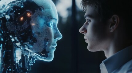 Poster - Businessman use artificial intelligence AI technology for enhanced work efficiency data analysis and efficient tools, Unlocking work potential with AI solutions chatbot help solve work problems