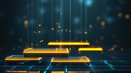 Poster - dynamic golden geometric shapes abstract digital art futuristic technology dark background minimalis