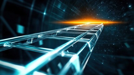 Poster - futuristic ascension transparent ladder digital realm 3d animation cosmic environment low angle view