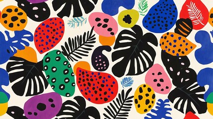 tropical leaf shapes scattered on cream. background pattern element for web, textile, or product des