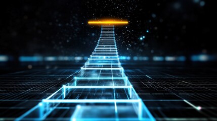Poster - Futuristic digital stairway virtual space 3d animation cyber environment perspective view progression concept