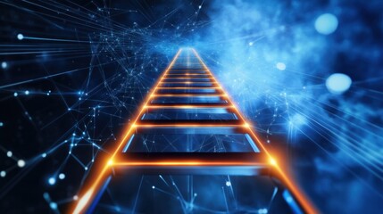 Poster - Ascend the digital ladder exploring connectivity through an abstract visualization virtual realm graphics design futuristic perspective