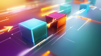 Poster - dynamic digital cubes representing data flow abstract concept technology environment futuristic view