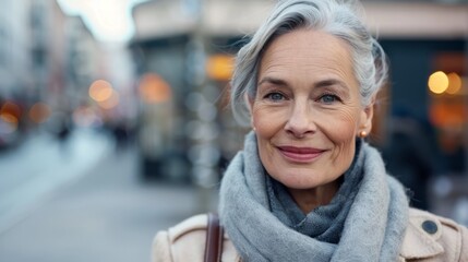 Sticker - Older woman with gray hair and a neutral expression.