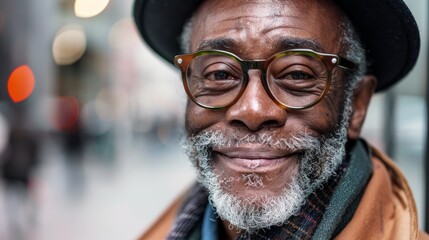 Sticker - An elderly man with a beard and sunglasses, smiling at the camera with grey hair and is wearing a jacket. 