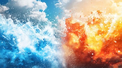 Aufkleber - Colorful explosion of fire and water creating dynamic artistic visual effects in contrast and motion
