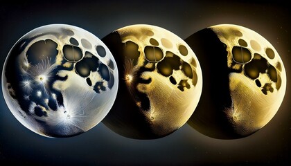 Wall Mural - representation of the moon in four different lunar phases digital illustration