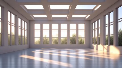 Poster - Spacious room with large windows and skylight allowing natural light to enter the interior space