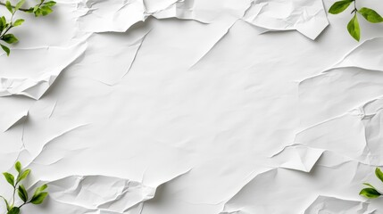 Poster - White paper with green leaves on a white background featuring a photo composition