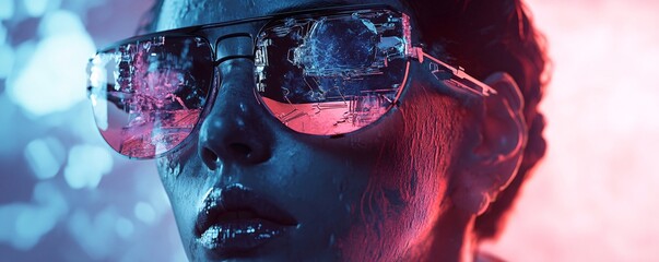 Aufkleber - Woman wearing augmented reality glasses experiencing metaverse