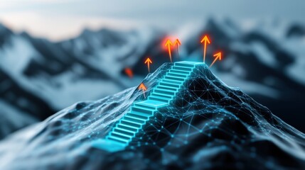Poster - Ascending digital pathways a futuristic mountain scene virtual environment conceptual art