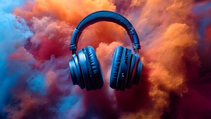 Poster - Headphones and color dust explosion
