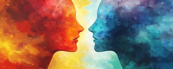 Poster - Two people looking at each other connecting with their minds