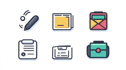 Poster - Flat icons, office supplies, communication, digital tools