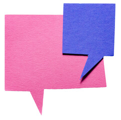 Poster - Two pink blue blank cut out paper speech bubbles with rough edges and copy space for text on transparent png background conversation discussion design element
