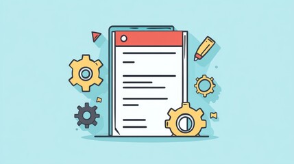 Poster - Document, gears, and pen; digital design, work concept