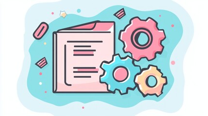 Poster - Document and Gears Teamwork Illustration