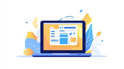 Poster - Laptop with website interface, floral background, digital design
