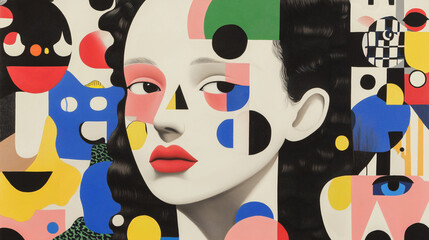 Poster - Abstracted Portrait: A unique and captivating artwork. The portrait merges geometric shapes and vibrant colors to construct an intriguing face, where eyes meet and form an interesting gaze