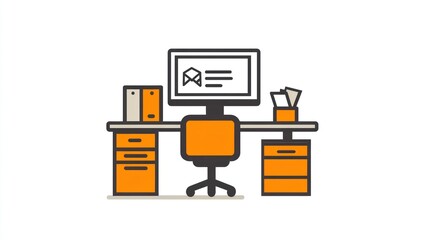 Poster - Office workspace with computer and chair, flat design. Use Stock photo
