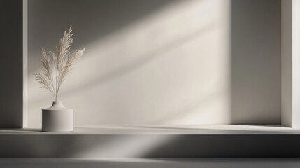 Aufkleber - Minimalist decor featuring a single vase with dried plants in a softly lit interior setting. Generative AI