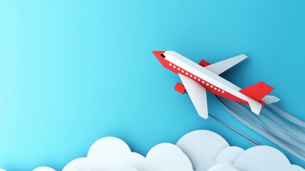 Wall Mural - Leadership concept illustrated through a digital paper craft style featuring a red and white airplane soaring through the blue sky. Generative AI