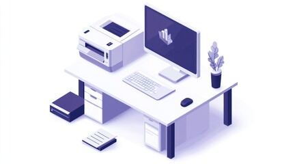 Poster - Office Workspace with Printer, Computer, and Supplies