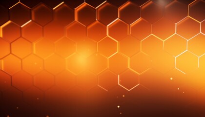 Fototapete - Bright orange hexagons with bright lighting edges. Banner template geometric abstract background.