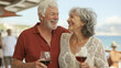 © Bonsales - Senior couple toasting wine glasses, smiling while cruising on luxurious deck, celebrating retirement