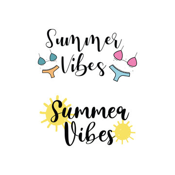 Set Of Summer Vibes Lettering Vector Design.