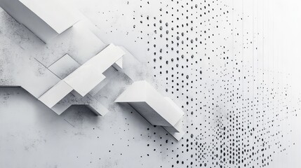 Poster - Abstract White Geometric Shapes Modern Design Background Texture Minimalist Architectural 3D Render Digital Art White Grey Patterned Wall Surface     