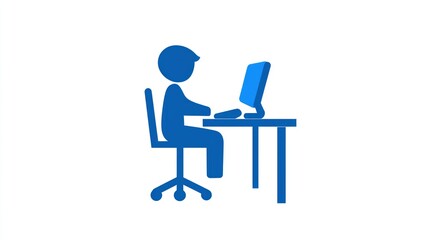 Poster - Person working at desk, office, computer, white background, productivity