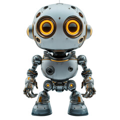 Poster - Robot with glowing eyes stands on a Transparent background exuding a futuristic charm, robot with glowing eyes and a metal body, PNG background
