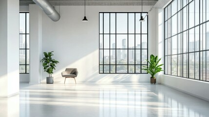 Poster - Bright, modern interior with large windows and minimalistic design, creating an open atmosphere.