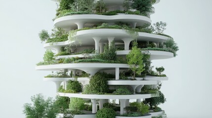 Wall Mural - Modern architectural design featuring a spiral building adorned with lush greenery and plants