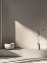 Fototapete - Minimalist interior design with natural light highlighting decor elements in a serene space. Generative AI