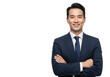 © Over View - Portrait of handsome businessman in suit with crossed arms isolated on transparent, White background