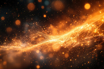 Poster - Abstract cosmic artwork depicting a glowing orange wave of interconnected nodes and particles in a dark space.