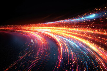 Poster - Abstract art of vibrant, swirling light trails, resembling a futuristic highway or cosmic stream.