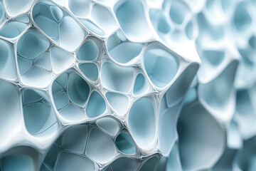 Poster - Abstract 3D rendering of a complex, interconnected, porous structure resembling a cellular network or foam.