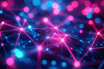 Poster - Abstract network visualization with glowing pink and blue nodes and lines, representing connections and data flow.