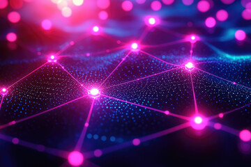 Poster - Abstract digital network, glowing nodes connected by lines, representing global communication and data flow.