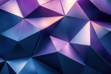 Poster - Abstract background with metallic, geometric shapes in shades of purple and blue, creating a 3D effect.